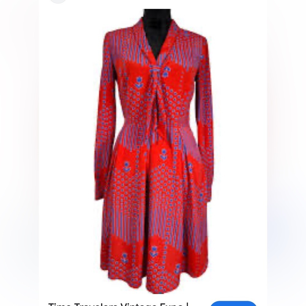 NWT Modcloth Vibrant Red and Blue Long Sleeve Dress size 6